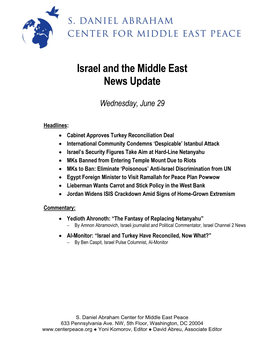 Israel and the Middle East News Update