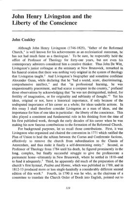 John Henry Livingston and the Liberty of the Conscience