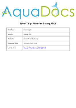 Devon River Authority River Teign Fisheries Survey