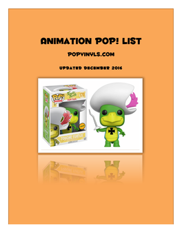 Animation Pop! List Popvinyls.Com