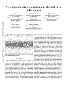 A Comparison Between Quantum and Classical Noise Radar Sources