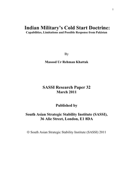 Indian Military's Cold Start Doctrine