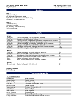 Seeding Results Tournament Awards