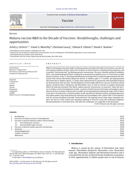 Malaria Vaccine R&D in the Decade of Vaccines