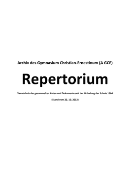 Archiv Des Gymnasium Christian-Ernestinum (A GCE)