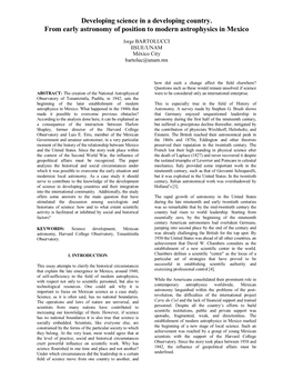 Developing Science in a Developing Country. from Early Astronomy of Position to Modern Astrophysics in Mexico