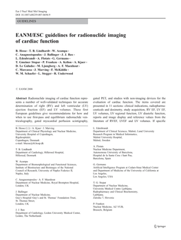 EANM/ESC Guidelines for Radionuclide Imaging of Cardiac Function