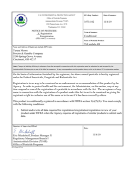 US EPA, Pesticide Product Label, Trilambda AB,11/04/2019