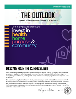THE OUTLOOK Alabama DEPARTMENT of Mental Health Newsletter