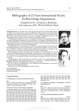 Bibliography of 10 Years International Society for Knowledge Organization