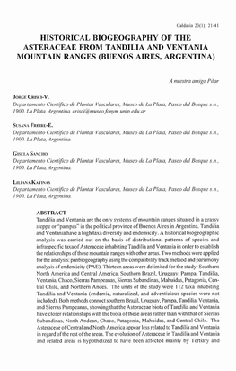 Historical Biogeography of the Asteraceae from Tandilia and Ventania Mountain Ranges (Buenos Aires, Argentina)