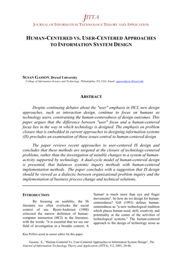 Human-Centered Vs. User-Centered Approaches to Information System Design