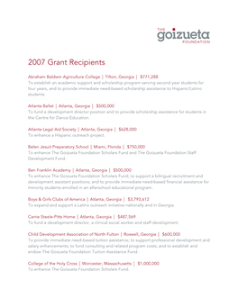 2007 Grant Recipients