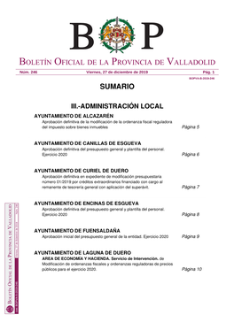 Sumario Boletín Oficial De La Provincia De Valladolid