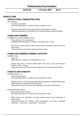 Parliamentary Documentation Vol.XLVII 1-15 June, 2021 No.11