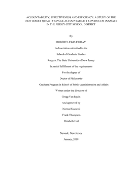 Accountability, Effectiveness and Efficiency: a Study of the New Jersey Quality Single Accountability Continuum (Njqsac) in the Jersey City School District