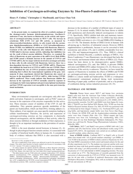 Inhibition of Carcinogen-Activating Enzymes by 16␣-Fluoro-5-Androsten-17-One