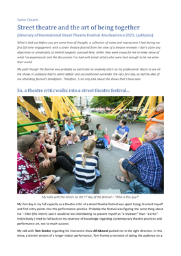 Street Theatre and the Art of Being Together (Itinerary of International Street Theatre Festival Ana Desetnica 2015, Ljubljana)