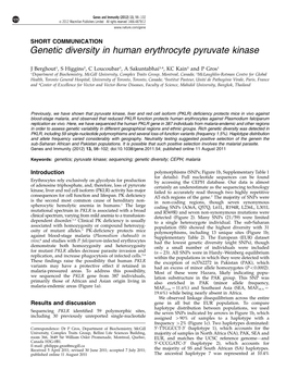 Genetic Diversity in Human Erythrocyte Pyruvate Kinase
