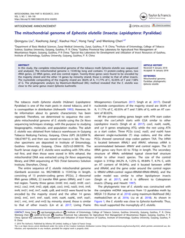 The Mitochondrial Genome of Ephestia Elutella (Insecta: Lepidoptera: Pyralidae)