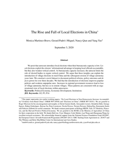 The Rise and Fall of Local Elections in China∗