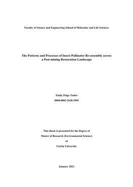 The Patterns and Processes of Insect Pollinator Re-Assembly Across a Post-Mining Restoration Landscape