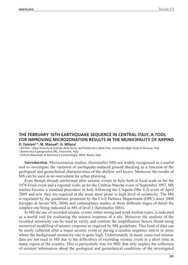 The February 16Th Earthquake Sequence in Central Italy, a Tool for Improving Microzonation Results in the Municipality of Arpino D