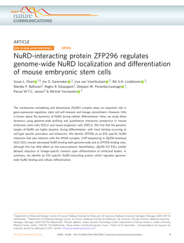 Nurd-Interacting Protein ZFP296 Regulates Genome-Wide Nurd Localization and Differentiation of Mouse Embryonic Stem Cells