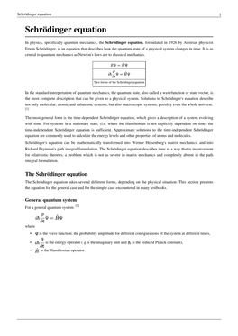 Schrödinger Equation 1 Schrödinger Equation