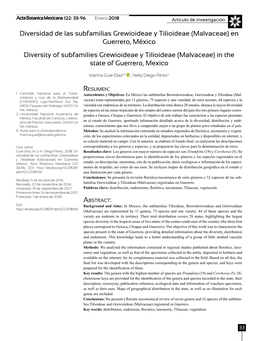 En Guerrero, México Diversity of Subfamilies Grewioideae Y Tilioideae (Malvaceae) in the State of Guerrero, Mexico