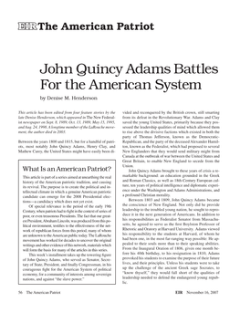 John Quincy Adams Battles for the American System by Denise M