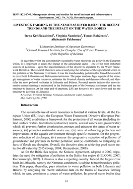 Livestock Farming in the Nemunas River Basin: the Recent Trends and the Impact on the Water Bodies