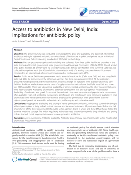 Access to Antibiotics in New Delhi, India: Implications for Antibiotic Policy Anita Kotwani1* and Kathleen Holloway2