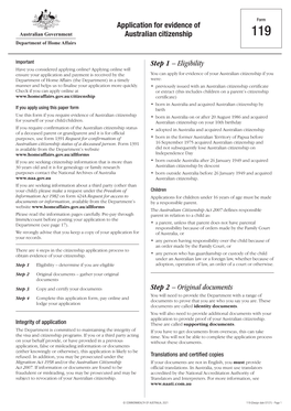 Form 119 Application for Evidence of Australian Citizenship