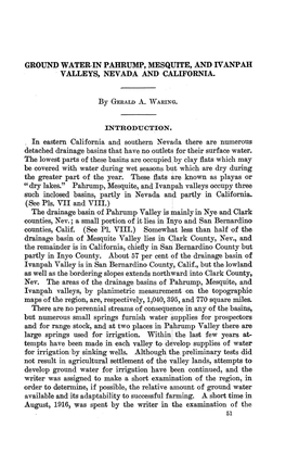 Ground Water-In Pahrump, Mesquite, and Ivanpah · Valleys, Nevada and California