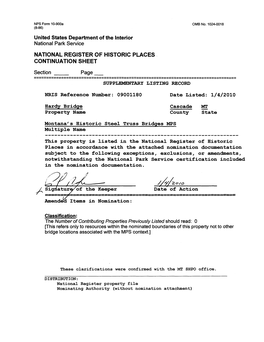 United States Department of the Interior National Park Service NATIONAL REGISTER of HISTORIC PLACES CONTINUATION SHEET Section