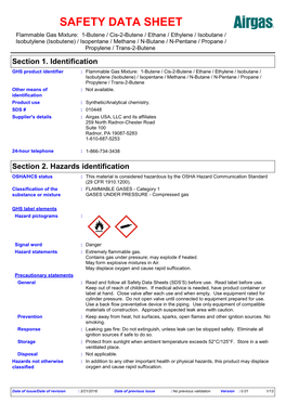 Section 2. Hazards Identification OSHA/HCS Status : This Material Is Considered Hazardous by the OSHA Hazard Communication Standard (29 CFR 1910.1200)