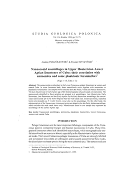 Nannoconid Assemblages in Upper Hauterivian-Lower Aptian Limestones of Cuba: Their Correlation with Ammonites and Some Planktonic Foraminifers2