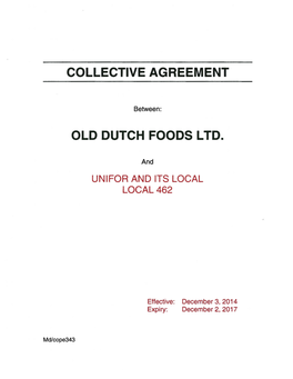 Collective Agreement Old Dutch Foods Ltd