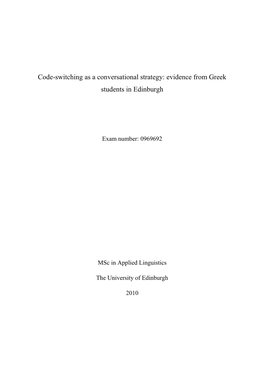 Code-Switching As a Conversational Strategy: Evidence from Greek Students in Edinburgh
