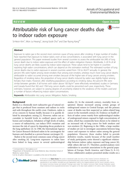 Attributable Risk of Lung Cancer Deaths Due to Indoor Radon Exposure Si-Heon Kim1, Won Ju Hwang2, Jeong-Sook Cho3 and Dae Ryong Kang4*