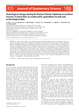 Hydrological Changes During the Roman Climatic Optimum in Northern Tuscany (Central Italy) As Evidenced by Speleothem Records and Archaeological Data