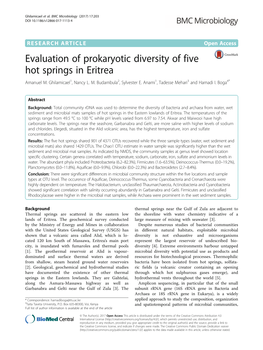 Evaluation of Prokaryotic Diversity of Five Hot Springs in Eritrea Amanuel M