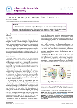 Computer Aided Design and Analysis of Disc Brake Rotors Pandya Nakul Amrish* BITS Pilani, Dubai Campus, Dubai International Academic City (DIAC), Dubai, UAE