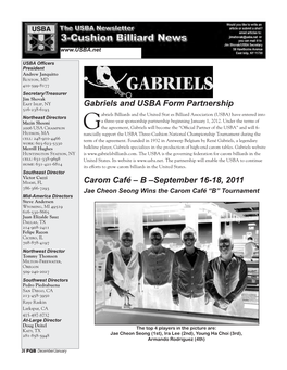Gabriels and USBA Form Partnership Carom Café – B –September 16-18