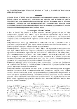 La Transizione Dal Piano Regolatore Generale Al Piano Di Governo Del Territorio in Provincia Di Bergamo