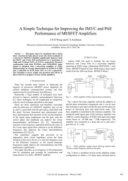 A Simple Technique for Improving the IM3/C and PAE Performance of MESFET Amplifiers