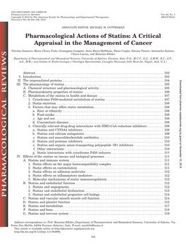 Pharmacological Actions of Statins: a Critical Appraisal in the Management of Cancer