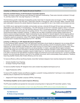 Linearity Vs. Efficiency in UHF (Digital) Broadcast Amplifiers