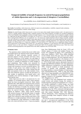 Temporal Stability of Morph Frequency in Central European Populations of Adalia Bipunctata and A